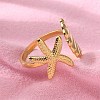 304 Stainless Steel Starfish & Shell Open Cuff Rings for Women X-RJEW-C095-09G-3