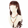 Round Wood & Mixed Gemstone Beaded Double Layer Necklace with Brass Magnetic Claslp NJEW-JN03857-4