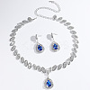 Teardrop Brass Rhinestone Pendant Necklace & Stud Dangle Earrings Sets for Women FS-WG71281-05-2