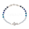 Dyed Natural Malaysia Jade Rondelle & Cultured Freshwater Pearl Beaded Stretch Bracelets BJEW-JB13380-02-2