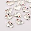 Wedding Theme Antique Silver Tone Tibetan Style Heart with Father of the Groom Rhinestone Charms X-TIBEP-N005-13A-2