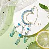 Glass Beads Wire Wrapped Brass Moon Pendant Decorations HJEW-TA00239-2