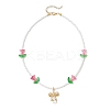 Alloy Bowknot Pendant Tulip Flower Glass Seed Beaded Necklaces for Women NJEW-MZ00148-5