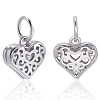 2Pcs Rhodium Plated Hollow Out 925 Sterling Silver Heart Charms STER-BBC0008-22-6