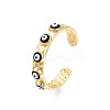 Real 18K Gold Plated Brass Open Cuff Ring with Enamel Evil Eye for Women RJEW-Q166-02A-2