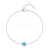 925 Sterling Silver Cubic Zirconia & Synthetic Turquoise Flower Link Bracelets XT0862-4-1