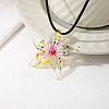 Summer Beach Starfish Transparent Glass Pendant Black Waxed Cord Necklaces for Women FS-WG29C72-02-3