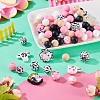 80Pcs Round & Cow Stripe Food Grade Eco-Friendly Silicone Focal Beads SIL-TA0002-68-6