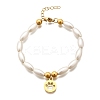 304 Stainless Steel Flat Round with Paw Print Charm Bracelets for Women BJEW-C098-11G-4