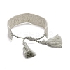 Word Love Is All Polycotton(Polyester Cotton) Braided Bracelet with Tassel Charm LS-BJEW-F429-05-3