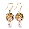 Tree of Life Sparkling Cubic Zirconia Flat Round Pendant Dangle Earrings for Her ZIRC-C025-18G-1