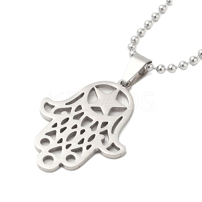 Non-Tarnish Religion 201 Stainless Steel Ball Chain Star Hamsa Hand Pendant Necklaces for Women Men NJEW-U005-05P-1