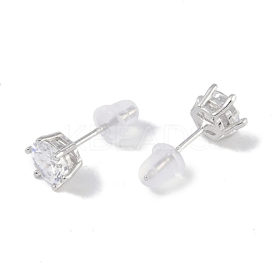 Rhodium Plated 999 Fine Silver Cubic Zirconia Stud Earrings for Women EJEW-S215-20P-1