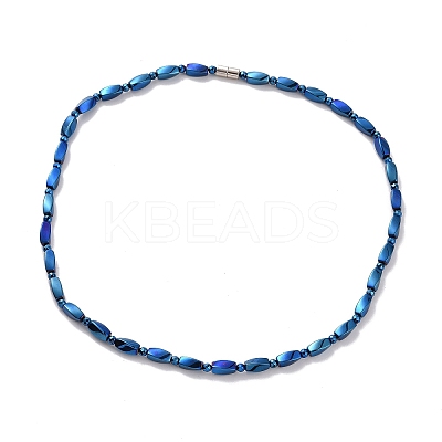 Synthetic Hematite Twist Rectangle & Round Beaded Necklace with Magnetic Clasp for Men Women G-C006-09BL-1