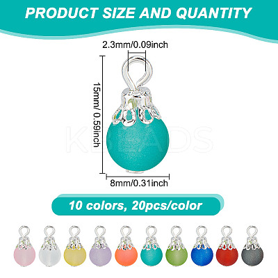 200Pcs 10 Color Transparent Frosted Glass Charms PALLOY-GO00001-1
