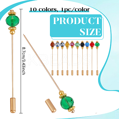 10Pcs 10 Colors Glass Hat Pins JEWB-BC00001-1