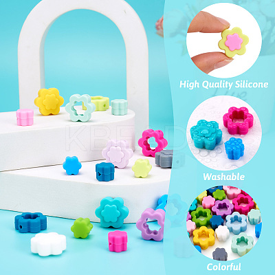 30Pcs 30 Styles Flower Silicone Focal Beads SIL-TA0001-83-1