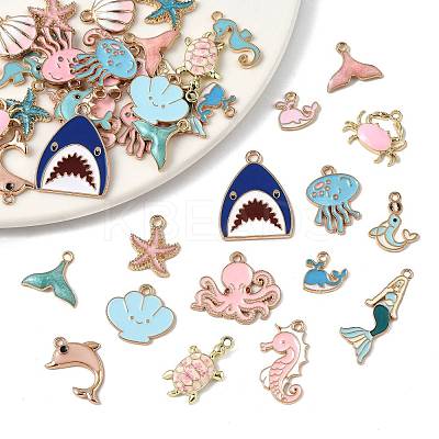 40Pcs 20 Styles Sea Animals Alloy Enamel Pendants ENAM-FS0003-49-1
