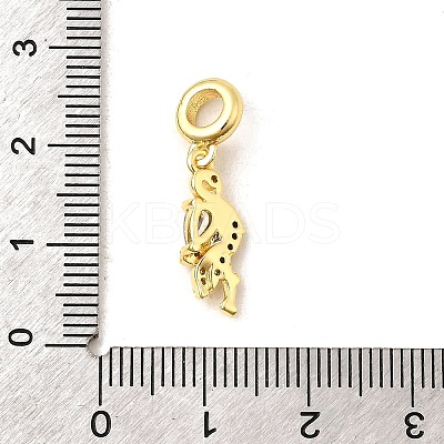 Brass Pave Clear Cubic Zirconia Flamingo Shape European Dangle Charms KK-C113-10G-1