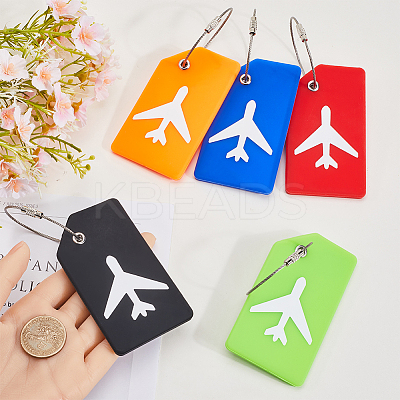 5Pcs 5 Colors Rectangle with Airplane Pattern Silicone Luggage Tag DIY-SP0002-77A-1