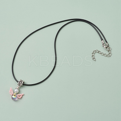 Glass Seed Beads & Glass Pearl Angel Pendant Necklaces NJEW-MZ00056-04-1