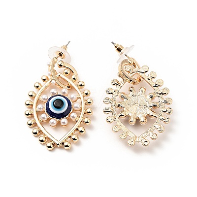 Resin Evil Eye Dangle Stud Earrings with Acrylic Pearl Beaded LS-EJEW-J045-04KCG-1