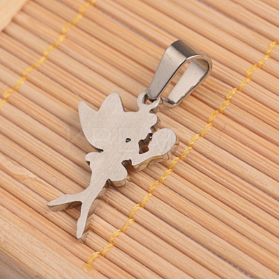 Fairy Necklace Findings 304 Stainless Steel Rhinestone Charms Pendants LS-STAS-I036-17-1