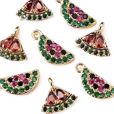 8Pcs Brass Micro Pave Colorful Cubic Zirconia Charms KK-LS0001-40-1