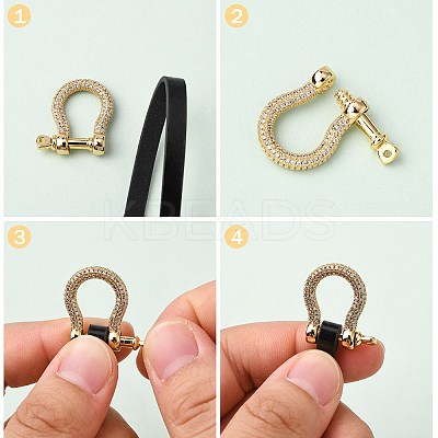 Brass Micro Pave Clear Cubic Zirconia D-Ring Anchor Shackle Clasps LS-ZIRC-S066-052-NF-1