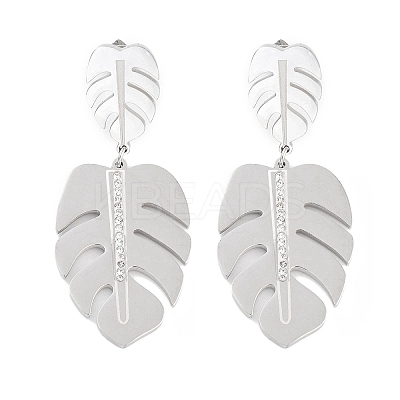 Monstera Leaf 304 Stainless Steel Dangle Earrings EJEW-L283-104P-1