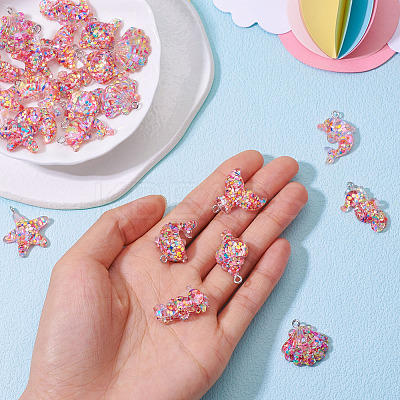 24Pcs 6 Styles Resin Pendants RESI-TA0003-27-1