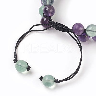 Adjustable Natural Fluorite Braided Bead Bracelets BJEW-E351-01G-1