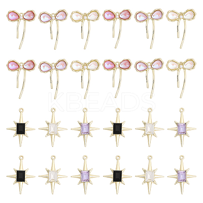 24Pcs 6 Styles Alloy Resin Pendants & Alloy Glass Pendants FIND-CA0007-40-1