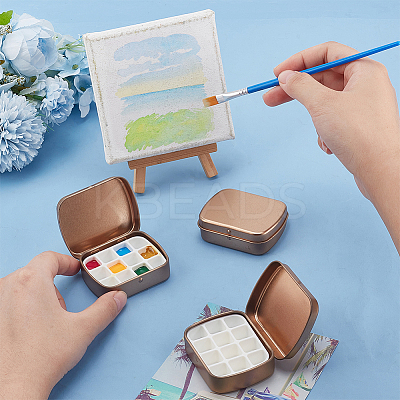 Rectangle Iron Tin Cans with 12-Grid Plastic Empty Watercolor Paint Pans CON-PH0003-12-1