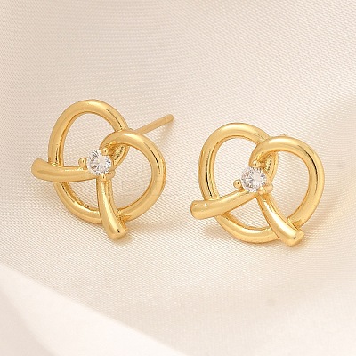 Rack Plating Heart Brass Micro Pave Clear Cubic Zirconia Stud Earrings EJEW-H143-17G-1
