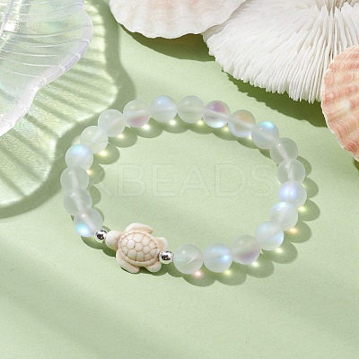 Beach Turtle Dyed Synthetic Turquoise Bead Bracelets BJEW-JB10251-01-1