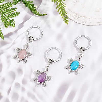 3Pcs 3 Style Natural & Synthetic Stone Keychain KEYC-OC0001-22-1
