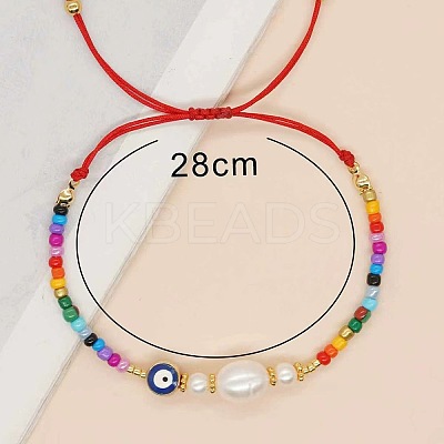 Bohemian Style Glass & Brass & Plastic Imitation Pearl Beads Braided Bead Bracelets for Women UR4217-1-1