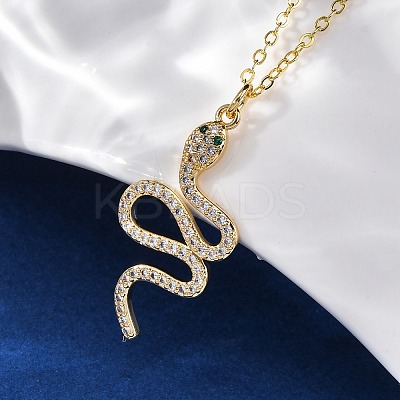 Brass Micro Pave Clear Cubic Zirconia Snake Pendant Necklaces LS-NJEW-S438-02F-G-1