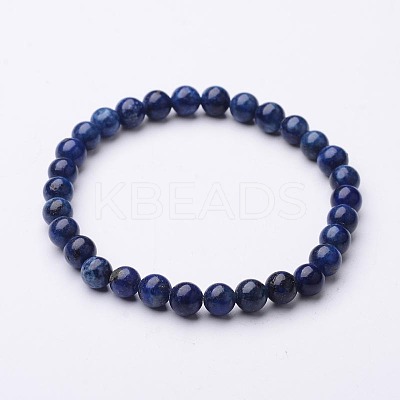 Natural Lapis Lazuli Round Beaded Stretch Bracelets BJEW-F202-04-1