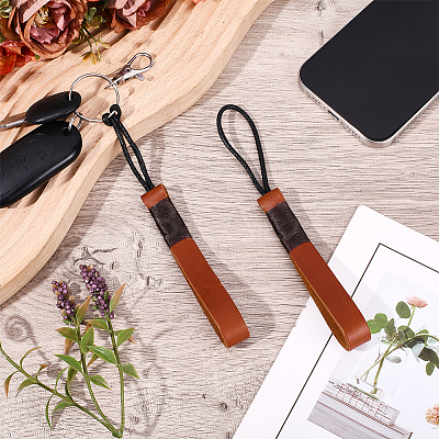 2Pcs Cowhide Leather Car Key Chain Pendant Decorations AJEW-CL0001-80C-1