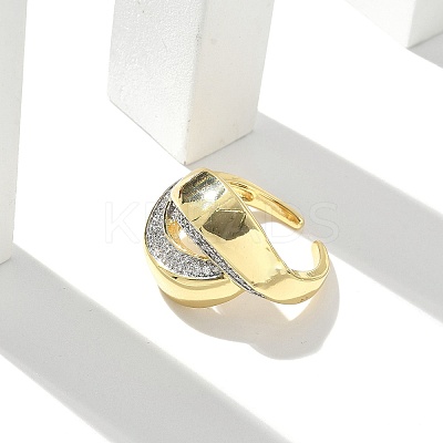 Brass Micro Pave Clear Cubic Zirconia Cuff Finger Rings for Women RJEW-B112-12GP-1