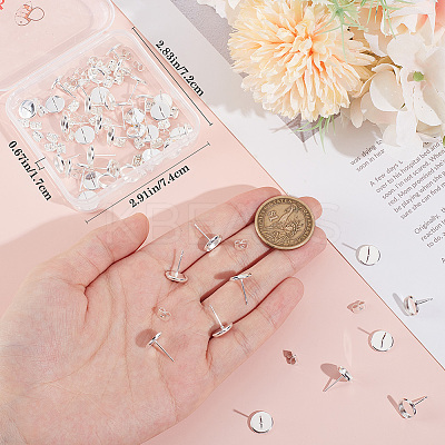 50Pcs Flat Round 304 Stainless Steel Stud Earring Settings STAS-BBC0005-84B-1