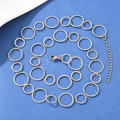 304 Stainless Steel 8MM and 12MM Ring Link Chain Necklaces NJEW-P343-02B-P-1