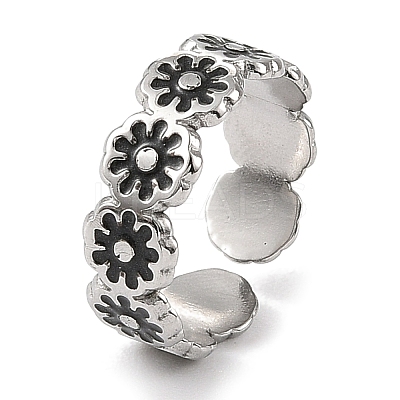 Flower 304 Stainless Steel Enamel Open Cuff Rings for Women RJEW-F166-31P-01-1