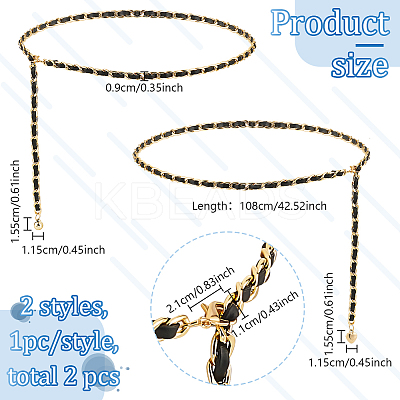 2Pcs 2 Style Aluminum Link Chain Belts with Round & Heart Charms AJEW-FG0002-89-1