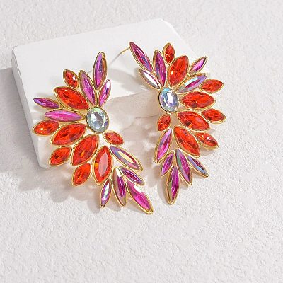 304 Stainless Steel Glass Stud Earrings for Women EJEW-M095-10G-02-1