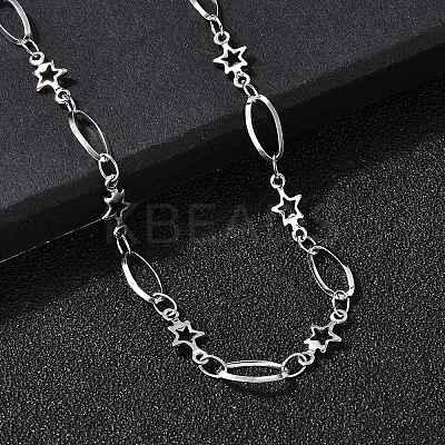 304 Stainless Steel Star Link Chain Necklaces for Women NJEW-A046-02A-P-1