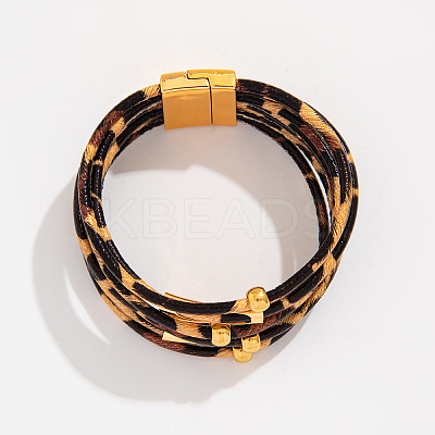Leopard Print Pattern PU Leather Cord Multi-strand Bracelets for Women XT9904-1