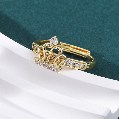 Brass Micro Pave Clear Cubic Zirconia Cuff Rings for Women RJEW-U047-37A-G-1